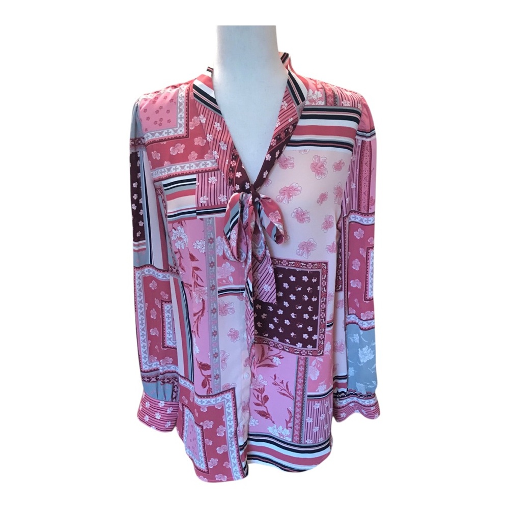 Talbots Patchwork Neck Tie Blouse - image 3